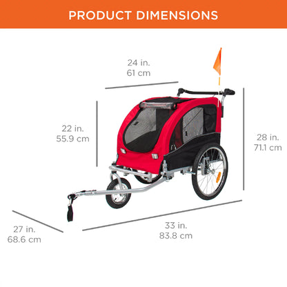 2-In-1 Dog Bike Trailer, Pet Stroller Bicycle Carrier