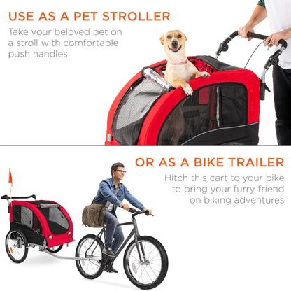 2-In-1 Dog Bike Trailer, Pet Stroller Bicycle Carrier