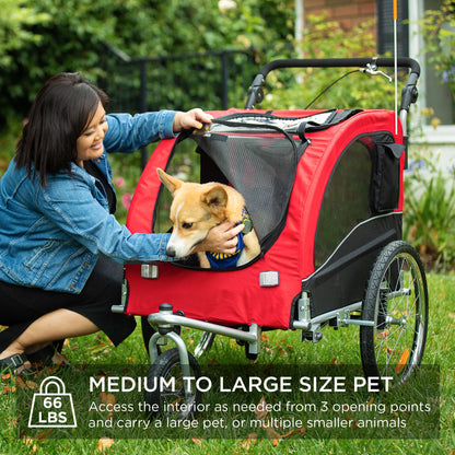 2-In-1 Dog Bike Trailer, Pet Stroller Bicycle Carrier