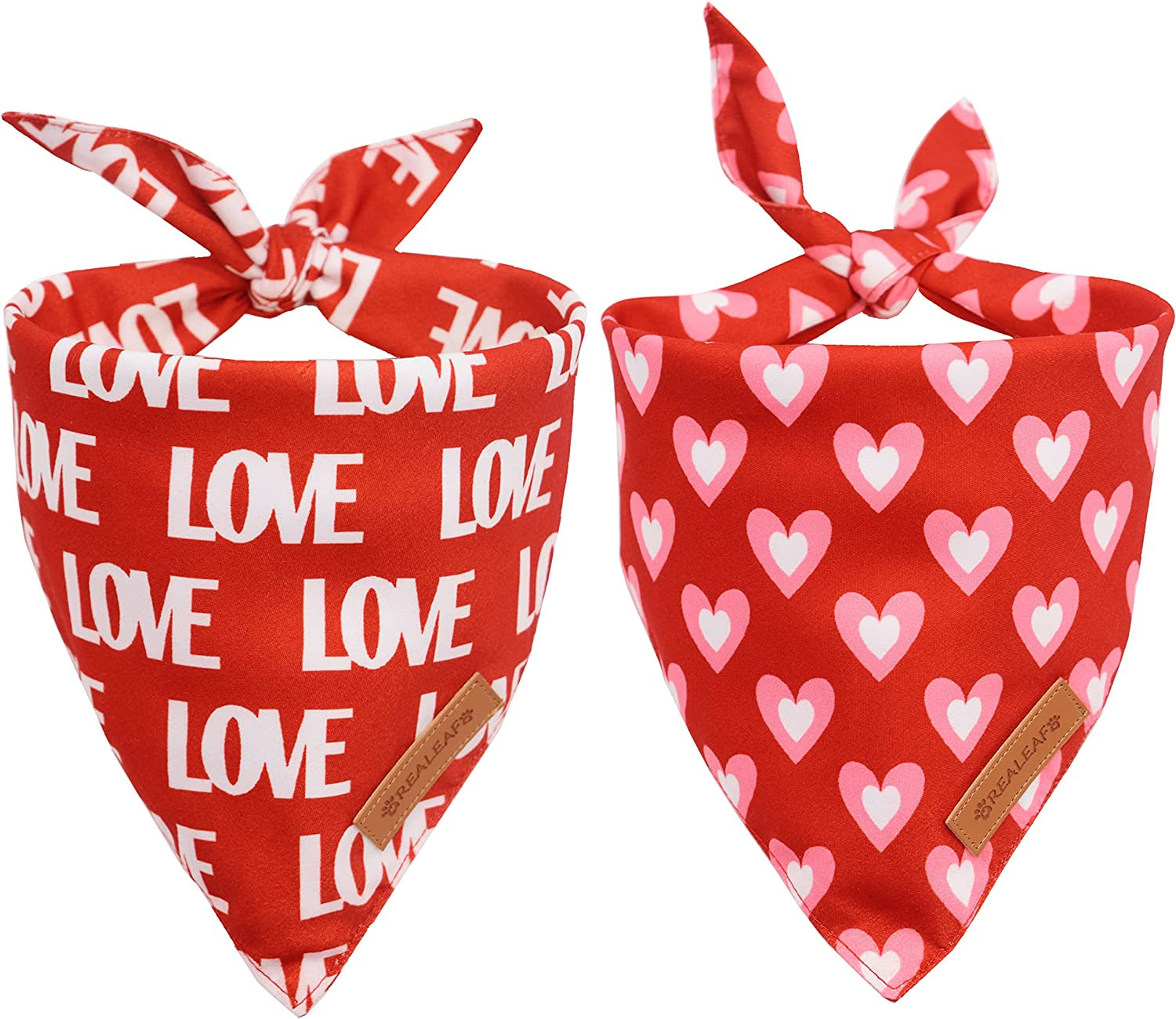 2 Pack Triangle Reversible Love Pet Scarf, Premium Durable Fabric Bandana for Medium and Large Dogs (Large)