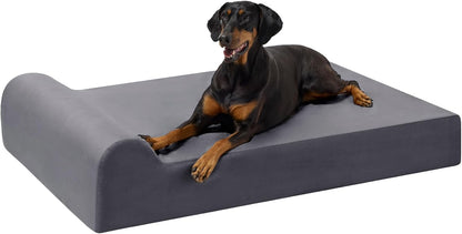 Barker Beds XL Orthopedic Dog Bed - 7" Pillow Top with Headrest - 75-120 Lbs - Memory Foam