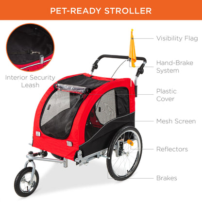 2-In-1 Dog Bike Trailer, Pet Stroller Bicycle Carrier