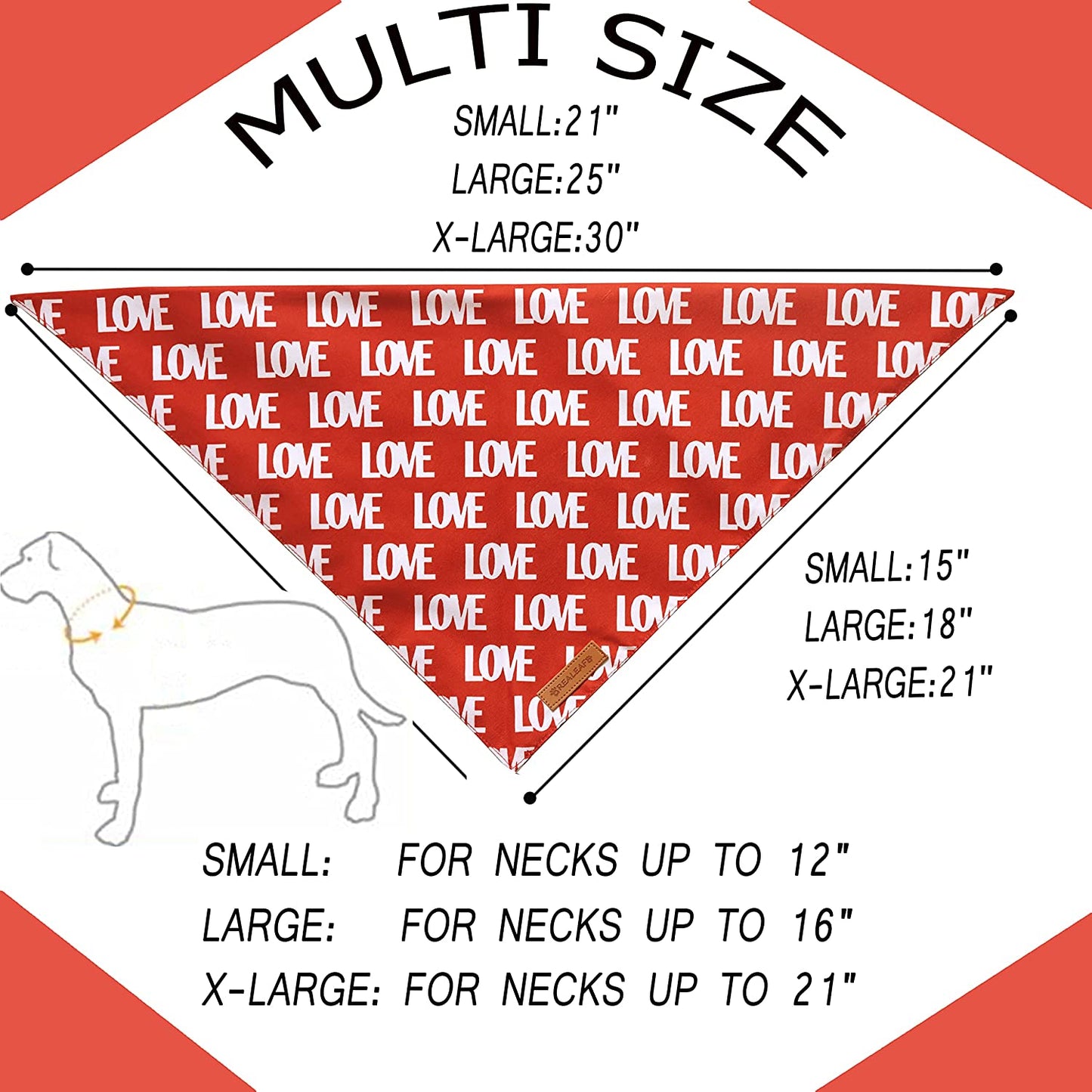 2 Pack Triangle Reversible Love Pet Scarf, Premium Durable Fabric Bandana for Medium and Large Dogs (Large)