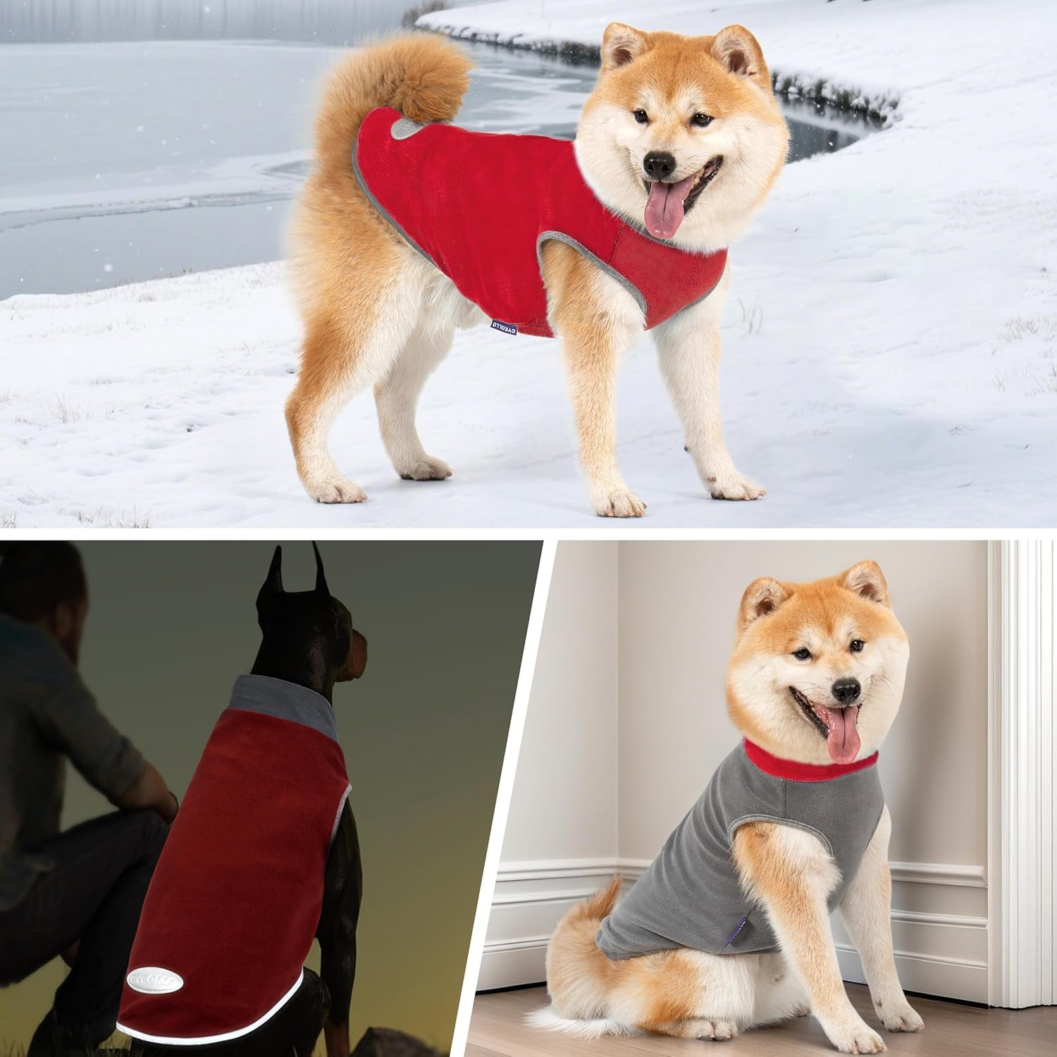 2 Pack Dog Fleece Sweater Stretchy Sweatshirt with Reflective Stripe 